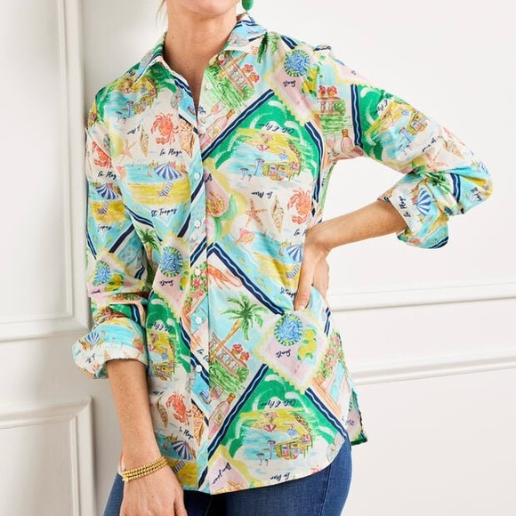 Talbots Tops - Talbots Modern Classic Cotton Shirt Women’s Size 2X Summer Vista Print Vacation